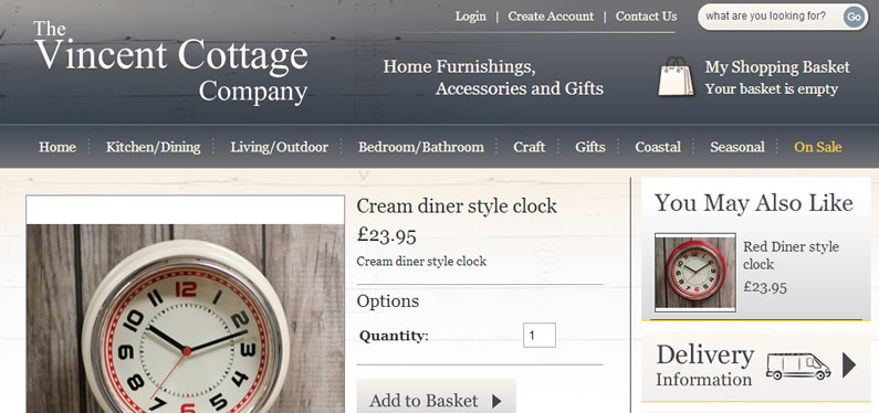 Online shopping website design for the Vincent Cottage Company